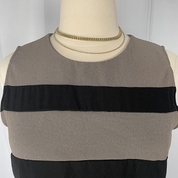Vintage Tank Top Size 16 Black Cream Striped Minimalist Secretary Chic 90s Y2K - Picture 2 of 13